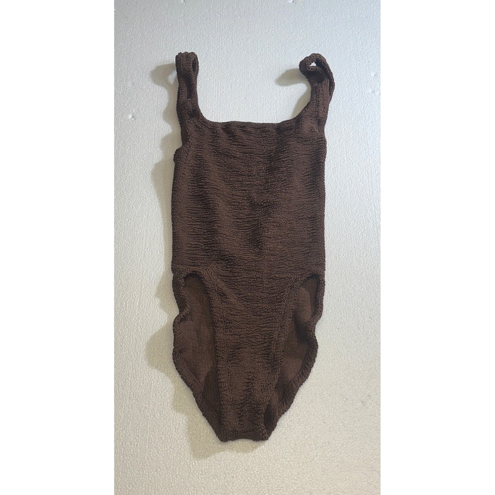 Hunza G Square Neck One Piece Swimsuit Cocoa Brown Crinkle One Size - Picture 2 of 6